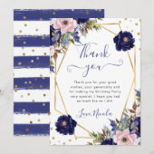 Blue and Cream Flowers Lijst Verjaardag Bedankkaart (Voorkant / Achterkant)