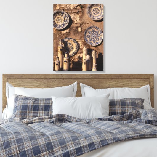 Blue and Cream Pottery Umbria Poster Plaque Canvas Afdruk (Insitu (Slaapkamer))