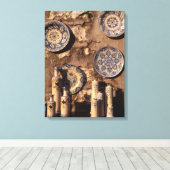 Blue and Cream Pottery Umbria Poster Plaque Canvas Afdruk (Insitu (Houten vloer))