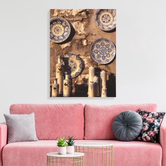 Blue and Cream Pottery Umbria Poster Plaque Canvas Afdruk (Insitu (Woonkamer))