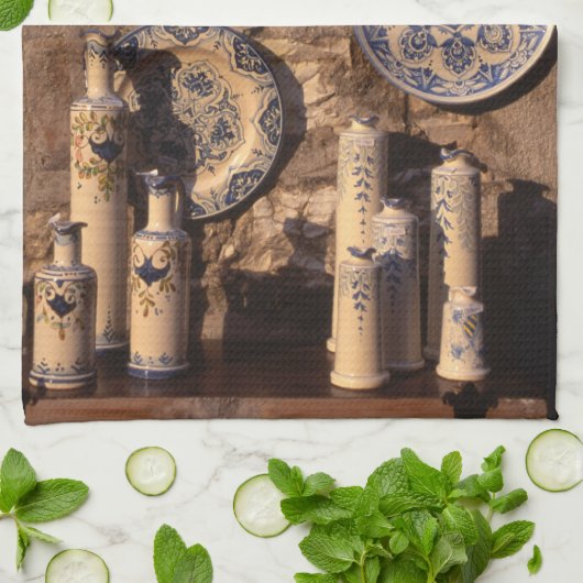 Blue and Cream Pottery Umbria Poster Plaque iPad A Theedoek (Gevouwen)