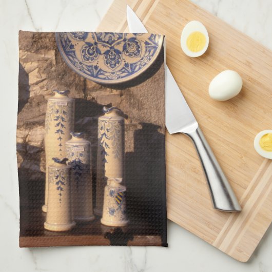 Blue and Cream Pottery Umbria Poster Plaque iPad A Theedoek (Quarter Fold)