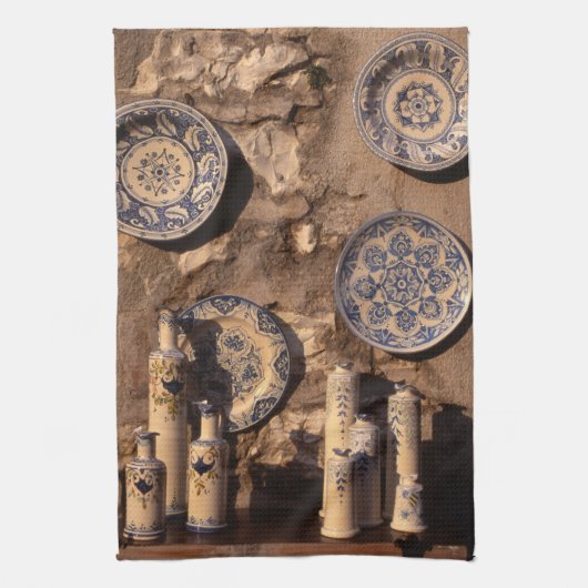 Blue and Cream Pottery Umbria Poster Plaque iPad A Theedoek (Verticaal)