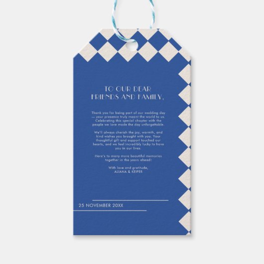 Blue and Cream Retro Bold Liefde & Bedankt Wedding Cadeaulabel (Voorkant)