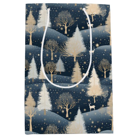 Blue and Cream Snowy Fields  Medium Cadeauzakje (Voorkant)