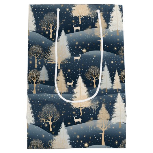 Blue and Cream Snowy Fields  Medium Cadeauzakje (Achterkant)
