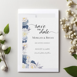 Blue and Cream Waterverf Save-the-Date Invitation Kaart