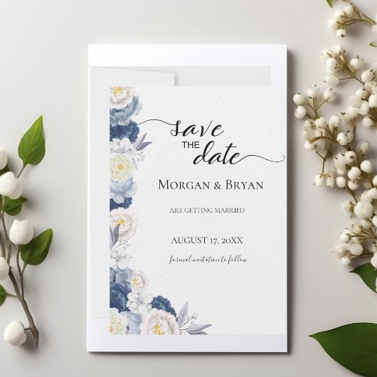 Blue and Cream Waterverf Save-the-Date Invitation Kaart
