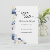 Blue and Cream Waterverf Save-the-Date Invitation Kaart (Staand voorkant)