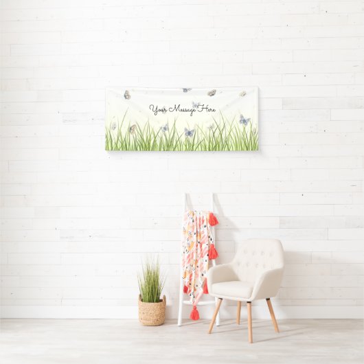 Blue and Crème Butterflies Charming Garden Scene B Spandoek (Insitu)