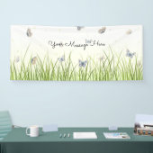 Blue and Crème Butterflies Charming Garden Scene B Spandoek (Beurs)