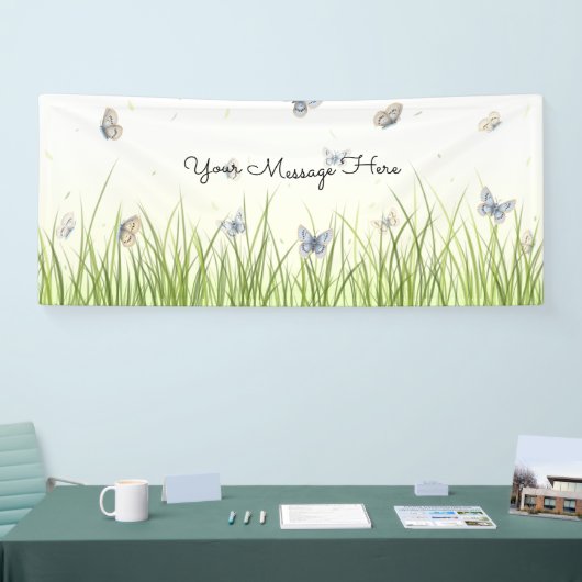 Blue and Crème Butterflies Charming Garden Scene B Spandoek (Beurs)