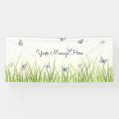 Blue and Crème Butterflies Charming Garden Scene B Spandoek (Horizontaal)