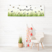 Blue and Crème Butterflies Charming Garden Scene B Spandoek (Insitu)