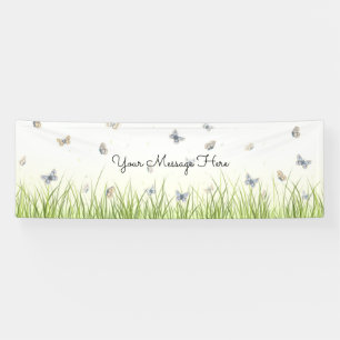 Blue and Crème Butterflies Charming Garden Scene B Spandoek