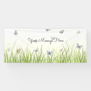 Blue and Crème Butterflies Charming Garden Scene Spandoek