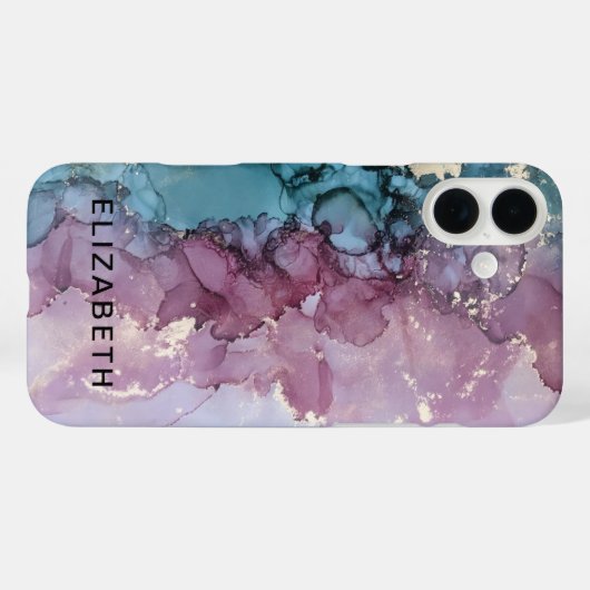 blue and dusty pink gold marble  personalized  Case-Mate iPhone case (Achterkant (horizontaal))