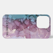 blue and dusty pink gold marble personalized  iPhone hoesje (Achterkant horizontaal)