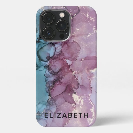 blue and dusty pink gold marble personalized  iPhone hoesje (Achterkant)