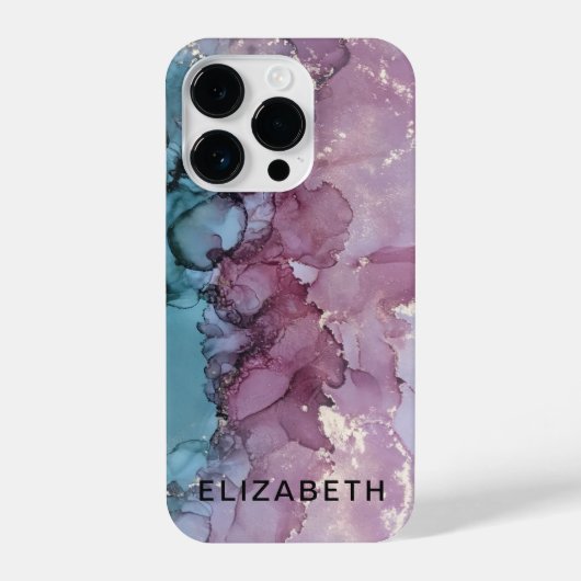 blue and dusty pink gold marble personalized  iPhone hoesje (Achterkant)
