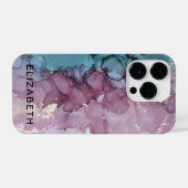 blue and dusty pink gold marble personalized  iPhone hoesje (Achterkant horizontaal)