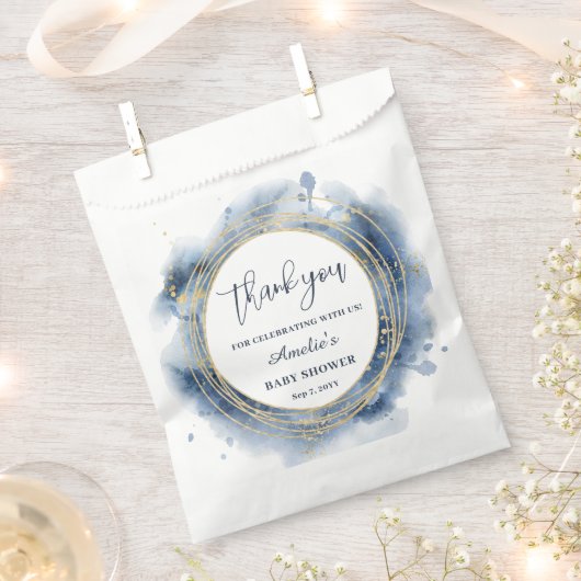 Blue and Faux Gold Circles Baby Shower Favor Bag Bedankzakje (Geknipt)