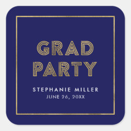 Blue and Faux Gold Geometric Afstudeerder Party Vierkante Sticker