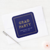Blue and Faux Gold Geometric Afstudeerder Party Vierkante Sticker (Envelop)