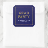 Blue and Faux Gold Geometric Afstudeerder Party Vierkante Sticker (Tas)