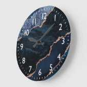 Blue and Faux Gold Glitter Marble Agate Grote Klok (Hoek)