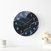 Blue and Faux Gold Glitter Marble Agate Grote Klok (Huis)