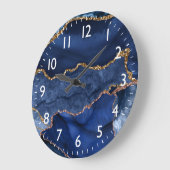 Blue and Faux Gold Glitter Marble Agate Grote Klok (Hoek)