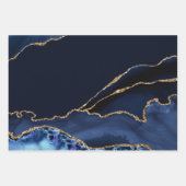Blue and Faux Gold Glitter Marble Agate Inpakpapier Vel (Voorkant 3)