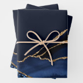 Blue and Faux Gold Glitter Marble Agate Inpakpapier Vel (In situ)