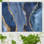 Blue and Faux Gold Glitter Marble Agate Theedoek (Gevouwen)