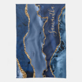 Blue and Faux Gold Glitter Marble Agate Theedoek (Verticaal)