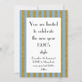 Blue and Gold 1920s Gatsby New Year Party Kaart