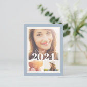 Blue and Gold 3 Photo Graduparty Invitation Aankondigingskaart (Staand voorkant)