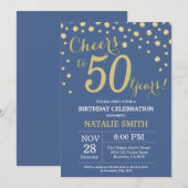Blue and Gold 50th Birthday Diamond Kaart (Voorkant / Achterkant)