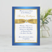 Blue and Gold 65th Birthday Invitation Kaart (Staand voorkant)