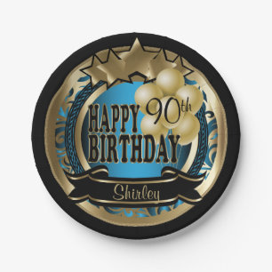 Blue and Gold Abstract 00th Birthday Star Papieren Bordje