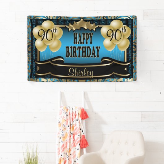 Blue and Gold Abstract Happy 00th Birthday Spandoek (Insitu)