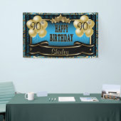 Blue and Gold Abstract Happy 00th Birthday Spandoek (Beurs)
