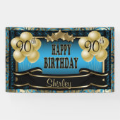 Blue and Gold Abstract Happy 00th Birthday Spandoek (Horizontaal)