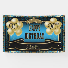 Blue and Gold Abstract Happy 00th Birthday Spandoek