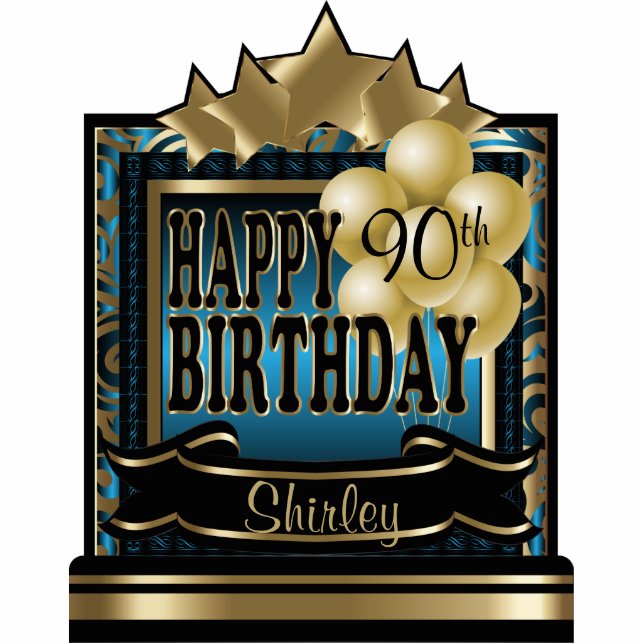 Blue and Gold Abstract Happy 00th Birthday Staand Fotobeeldje (Voorkant)