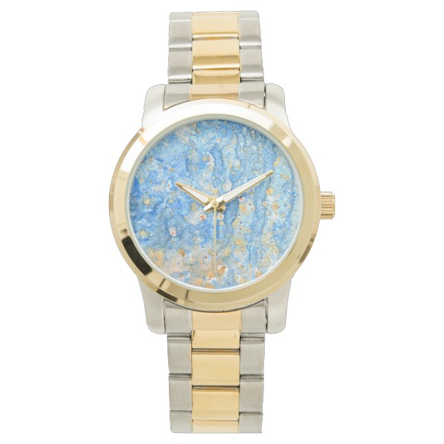 Blue and Gold Abstract Watch Horloge (Voorkant)