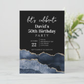 Blue and Gold Agate 50th Birthday Party Kaart (Staand voorkant)