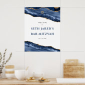 Blue and Gold Agate Border Bar Mitzvah Welcome Pos Poster (Keuken)