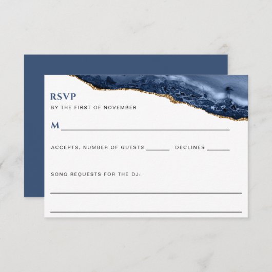 Blue and Gold Agate Border DJ Request Reply Card Kaart (Voorkant / Achterkant)